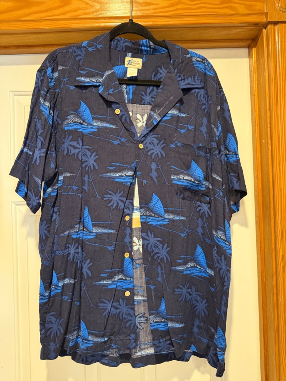 Cherokee Navy and Bright Blue Short-Sleeve Tropical Camp Shirt